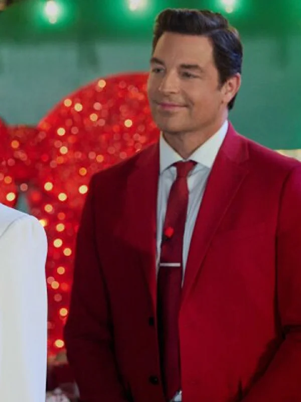 men's custom grey tuxedo set for weddings -Brennan Elliott Ms. Christmas Comes To Town Red Blazer