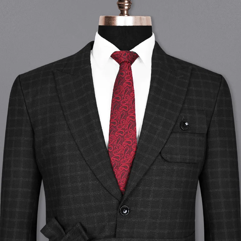 men's wool tuxedo with pleats for wedding -Bunker Black Windowpane Wool Rich Sports Blazer