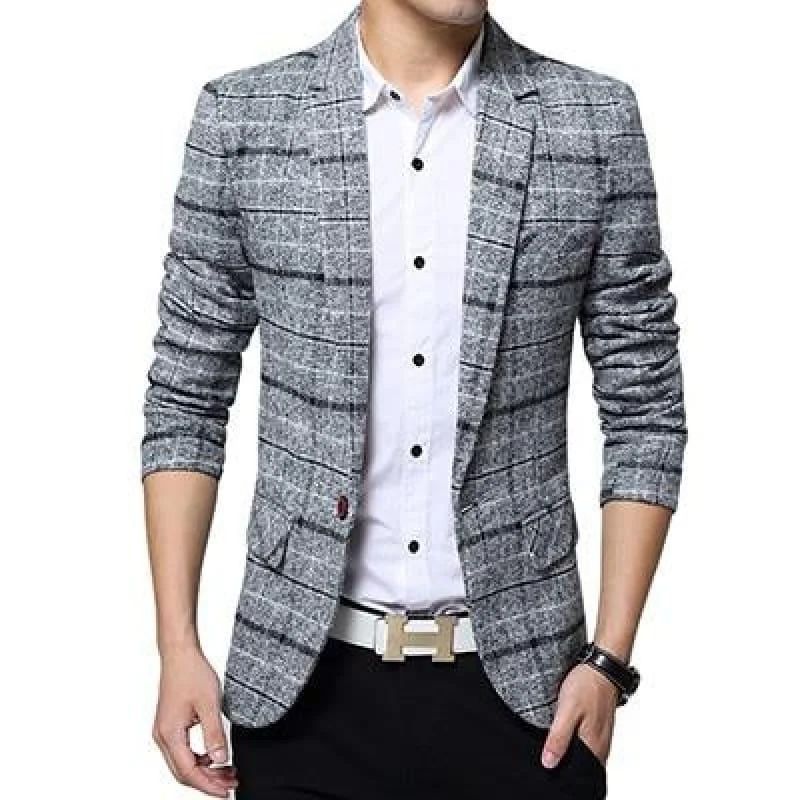 men's slim fit tuxedo for office wear -Checkered Men Blazer Fashion Slim Sport Blazers