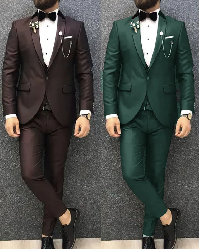 men's custom grey tuxedo jacket -Chocolate/Green Two Pieces Prom Tuxedos 2020 Wedding Attire Men Formal Wear Blazer CB3030