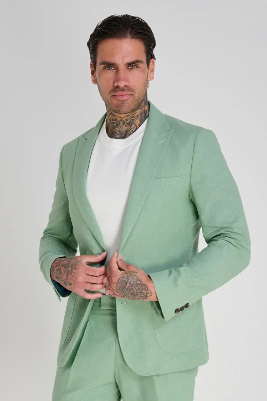 men's custom formal tuxedo suit -Chris Slim Fit Linen Cotton Blend Single Breasted Suit Blazer in Pastel Green