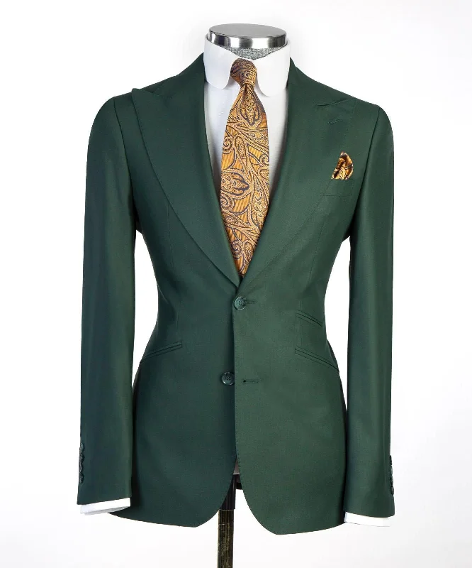 men's tailored wedding tuxedo for groom -Classic Dark Green Suit For Men