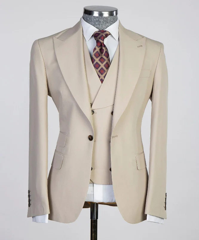 men's navy tuxedo for business formal events -Classic Light Beige Men Suit