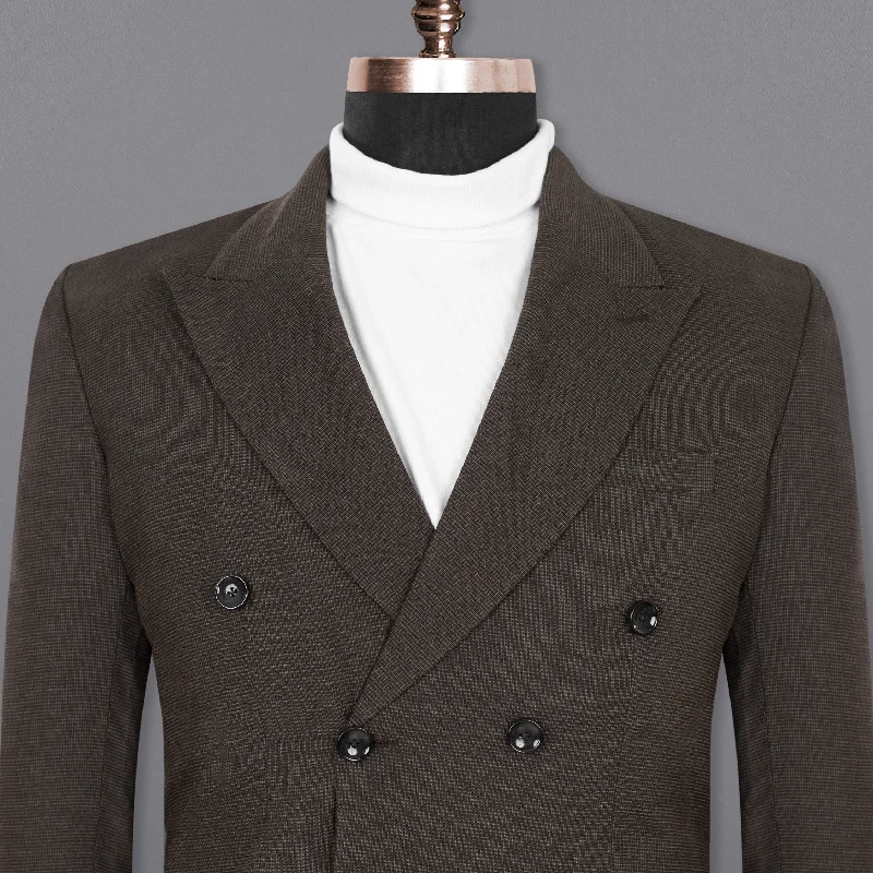 men's luxury business tuxedo jackets -Coffee Bean Brown Double Breasted Premium Cotton Blazer