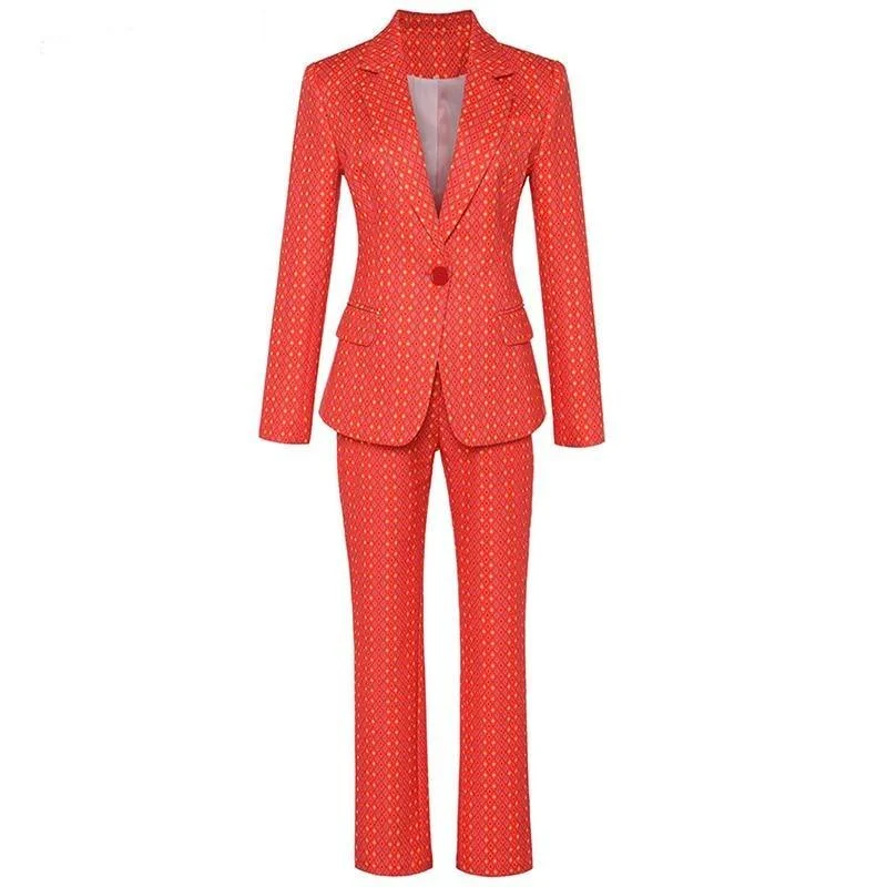 men's navy tuxedo for formal parties -Coral Print Blazer Pants Suits