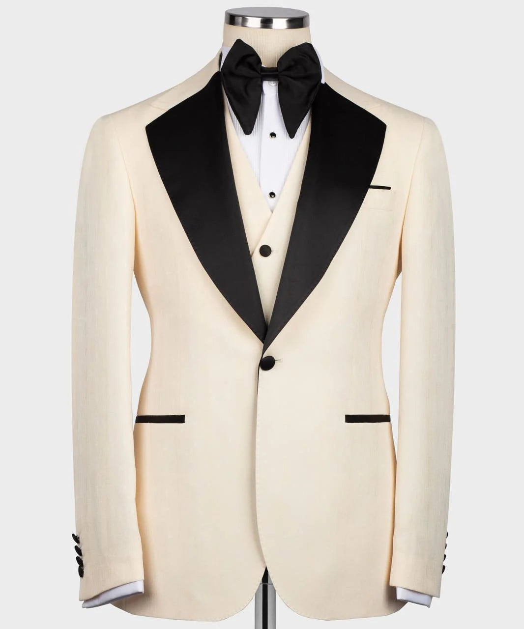 men's formal tuxedo for summer weddings -Cream Beige Tuxedo with Black Lapel