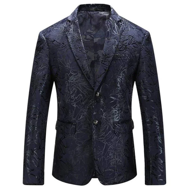 men's wool tuxedo set for formal events -Dark Blue Vintage Prints Mens Floral Blazer Jackets