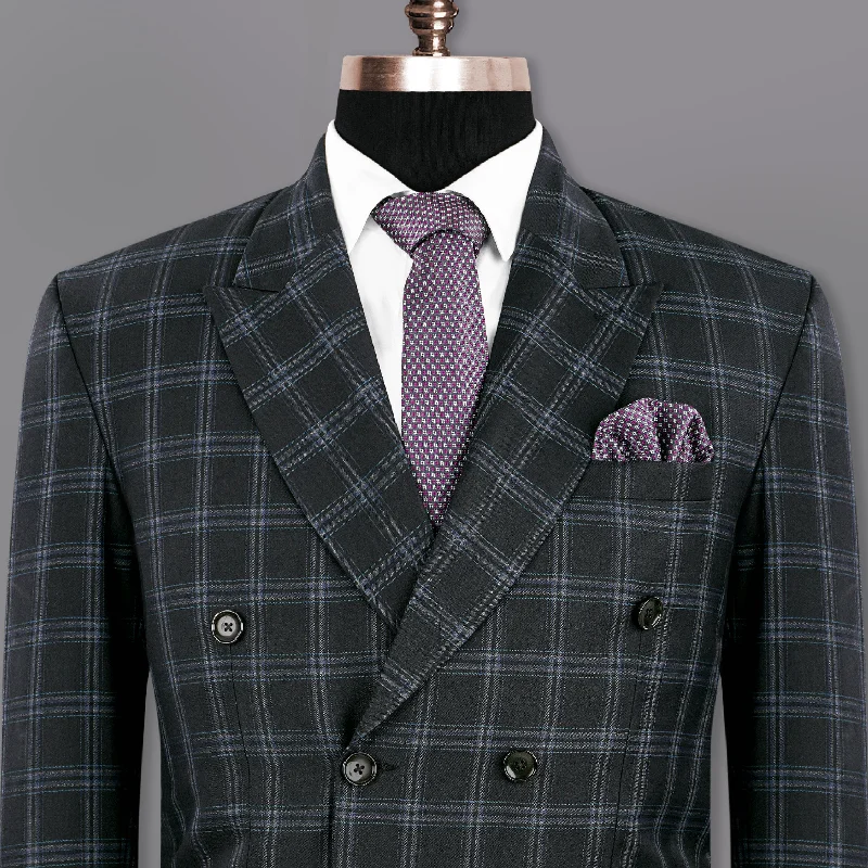 men's wool tuxedo with pleated waistcoat -Dark Gray Windowpane Woolrich Double Breasted Blazer