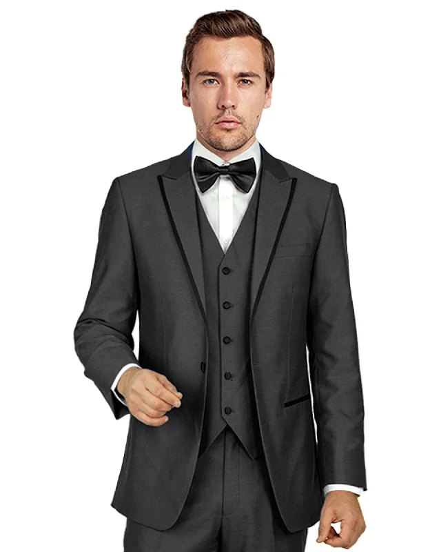 men's modern tuxedo for formal business events -Dark Grey Matching Peak Lapel Tuxedo Rental