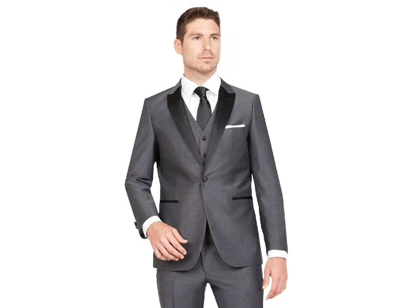 men's business tuxedo jacket with pleated pants -Dark Grey With Black Peak Lapel Tuxedo Rental