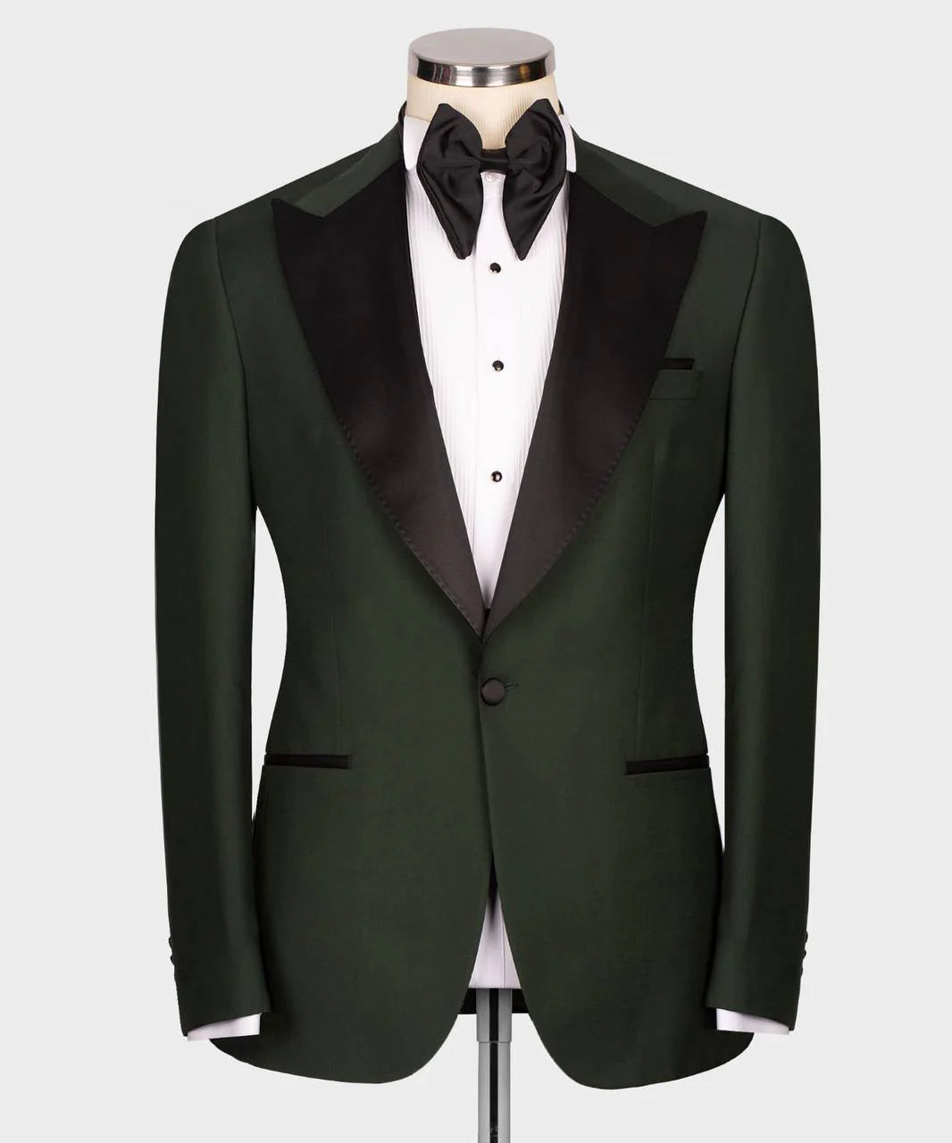 men's slim tuxedo for wedding events with pleats -Dark Olive Green Wedding Tuxedo