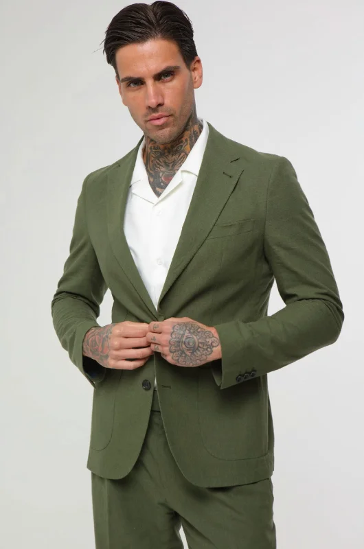 men's stylish navy tuxedo suit -DECORATE Cotton Linen Blend Blazer in Green