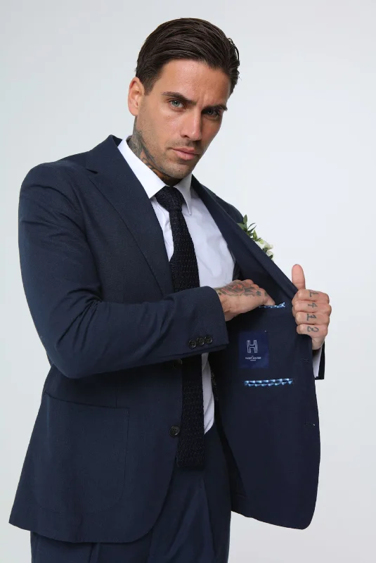 men's slim tuxedo for wedding events -DECORATE Cotton Linen Blend Blazer in Navy