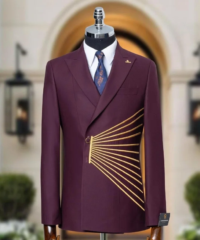 men's modern tuxedo for business wear -Designer Chocolate Brown Double Breasted Suit