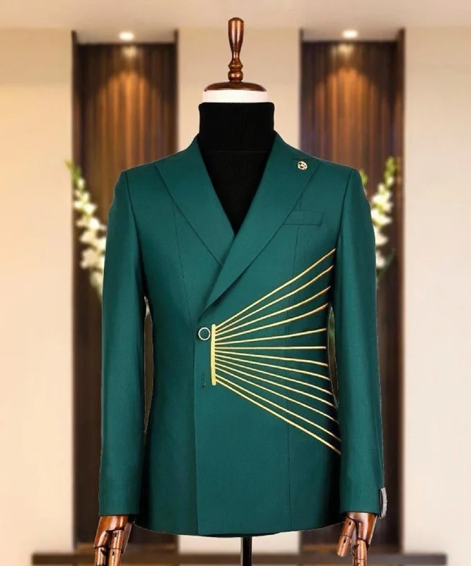 men's formal business tuxedo with bow tie -Designer Green Double Breasted Suit Wedding