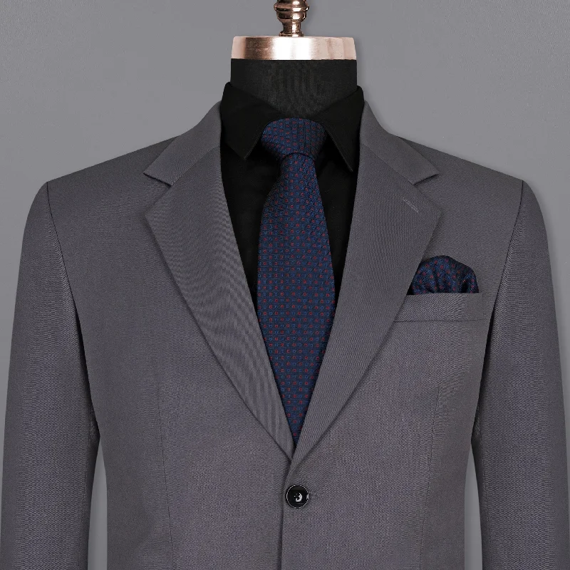 men's slim fit black tuxedo for office events -Dolphin Grey Wool Rich Blazer