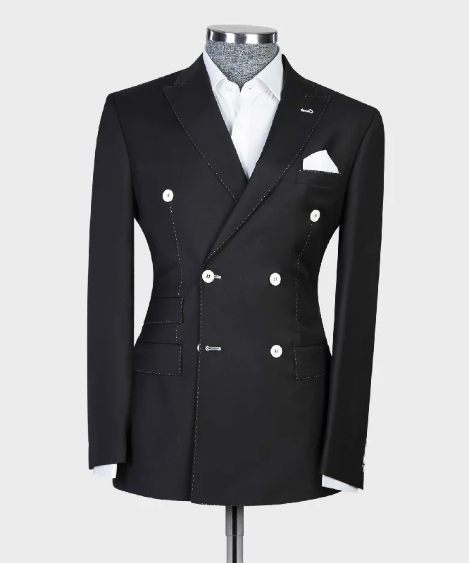 men's formal tuxedo suit with pleats -Double Breasted Black Tuxedo