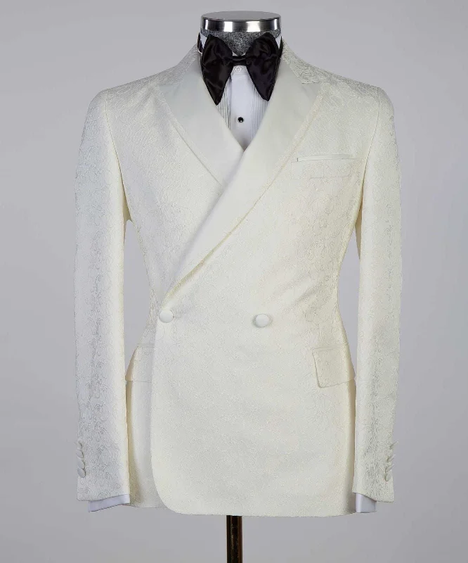 men's navy tuxedo for formal parties -Double Breasted White Tuxedo Jacket