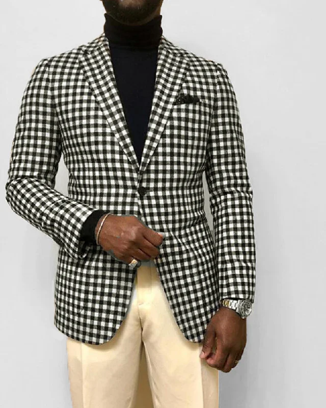 men's wool tuxedo with pleats for formal events -Fashionable Slim Fit Gingham Suits Blazer Jacket for Men Plaid Dress Suits 2022 CB0602