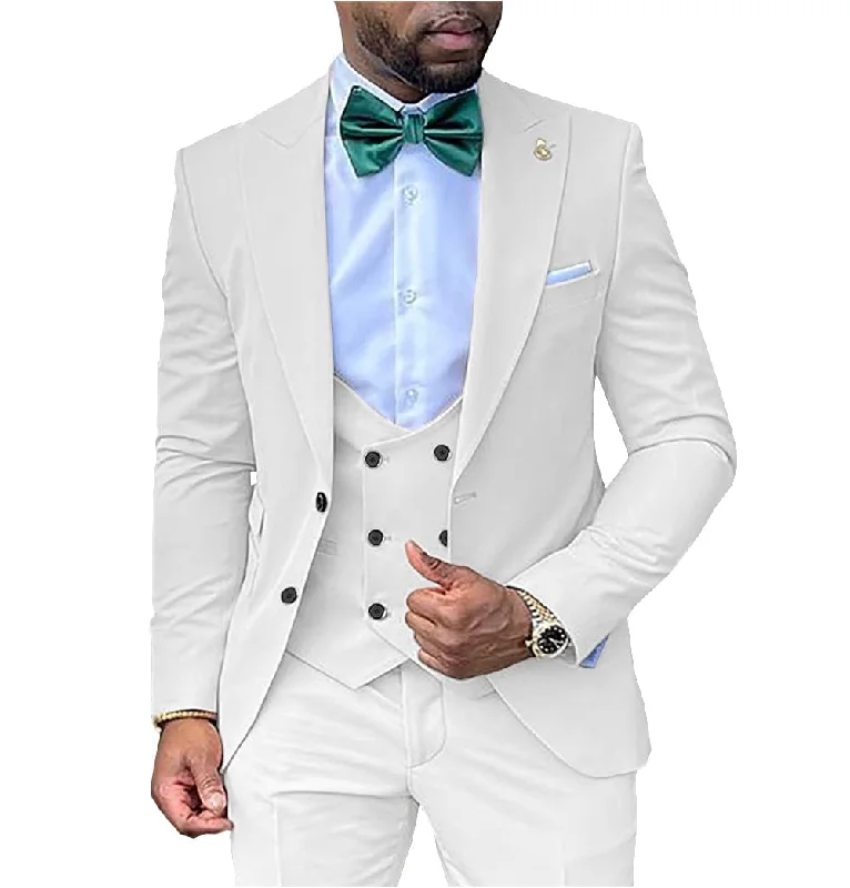 men's tailored tuxedo for black tie events -Formal Men's 3 Piece Two Button Peak Lapel Tuxedo (Blazer+Vest+Pant)