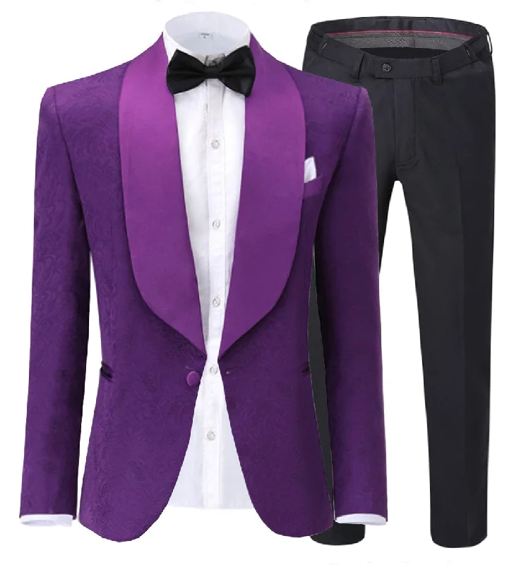 men's slim fit tuxedo with satin shawl collar -Formal Mens Suit 2 Pieces Shawl Lapel Tuxedos  (Blazer+Pants)