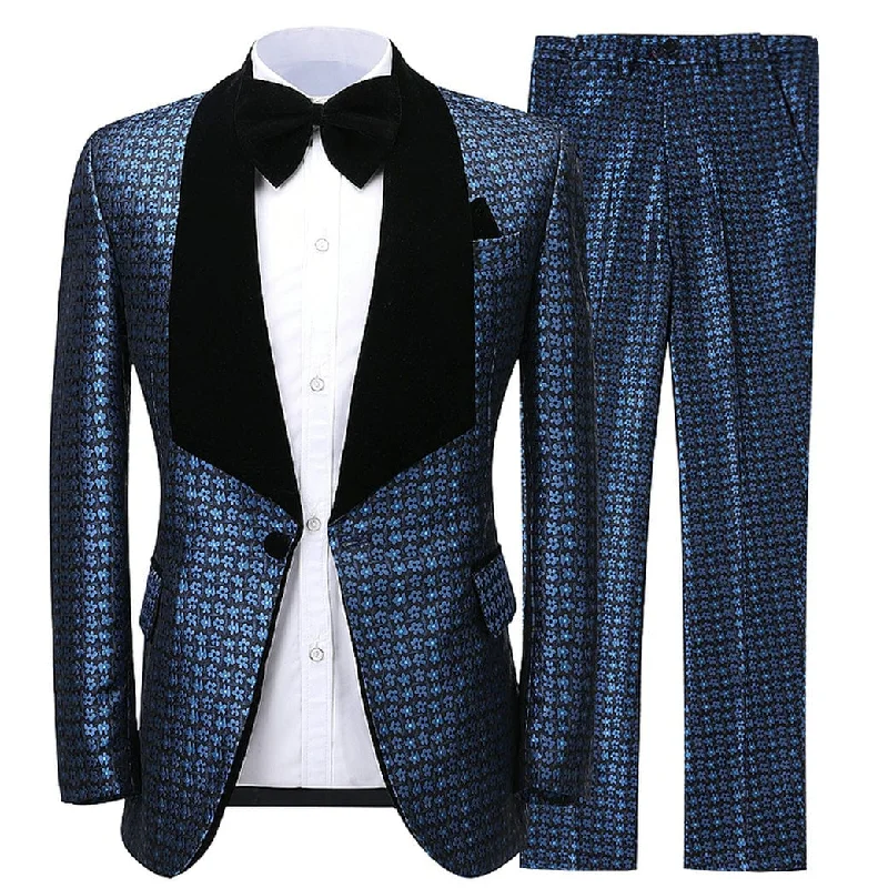 men's luxury black wedding tuxedo -Formal Men's Suit Patterned Peak lapel 2 Piece Business Tuxedos (Blazer+Pants)