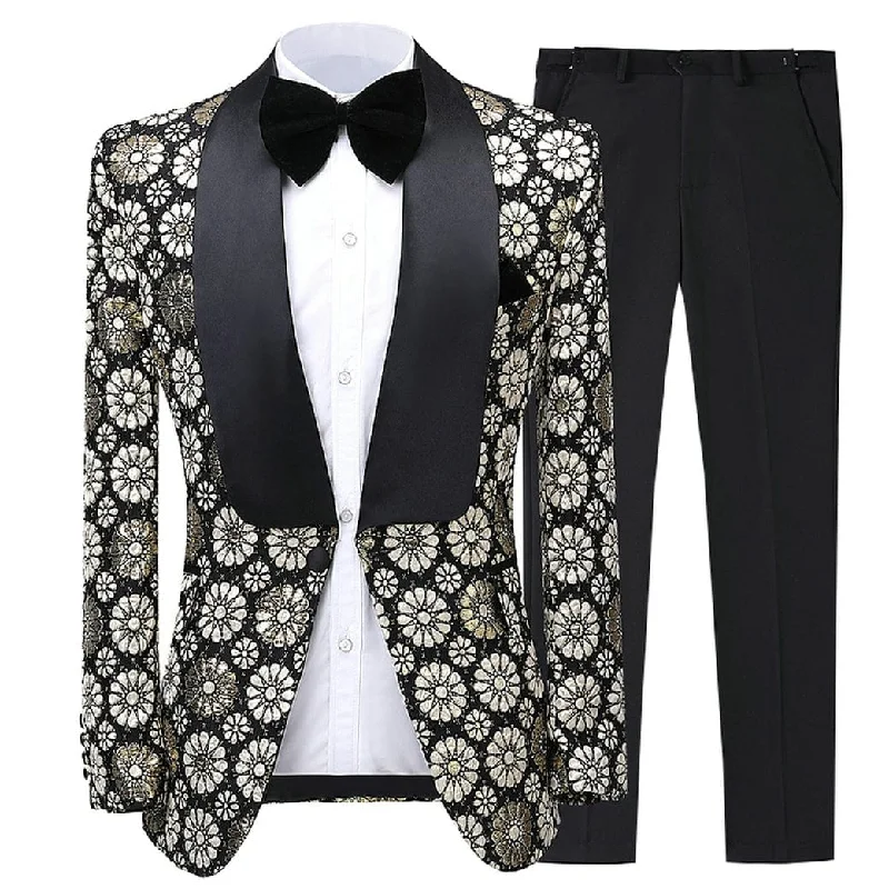 men's classic grey tuxedo jacket for wedding -Formal Men's Suit Patterned Slim Fit 2 Pieces Business Tuxedos (Blazer+Pants)