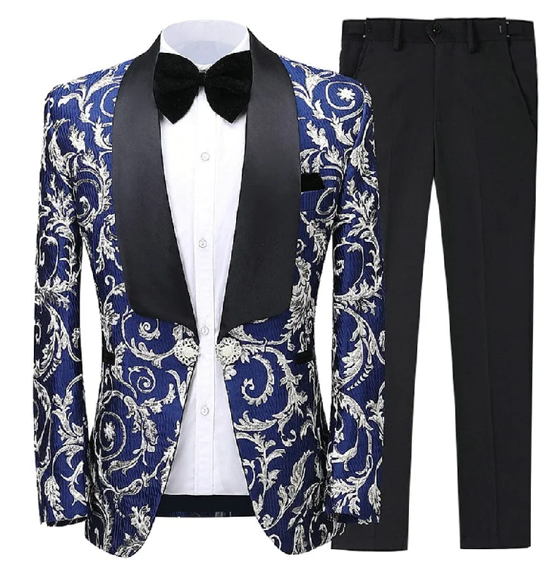 men's wool tuxedo with pleats for formal events -Formal Men's Suit Patterned Slim Fit 2 Pieces Business Tuxedos (Blazer+Pants)