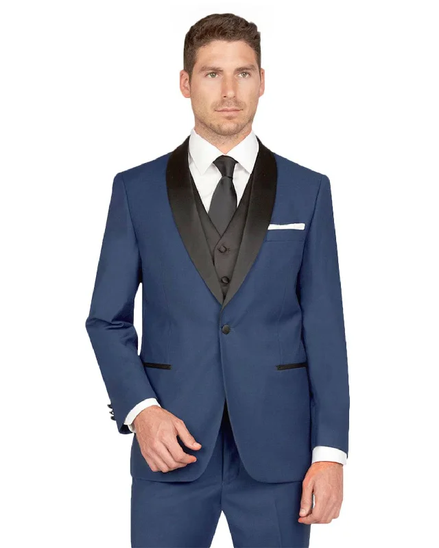 men's slim fit business tuxedo for weddings -French Blue Mandalay Shawl Tuxedo Rental