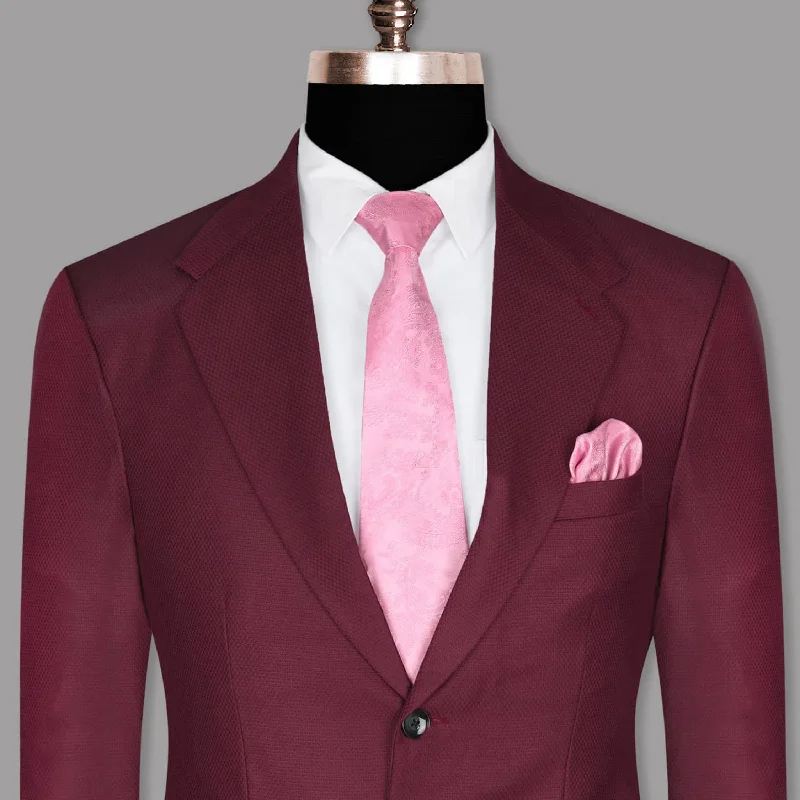 men's modern business tuxedo jacket -Garnet red Diamond Textured Premium Wool Blend Blazer