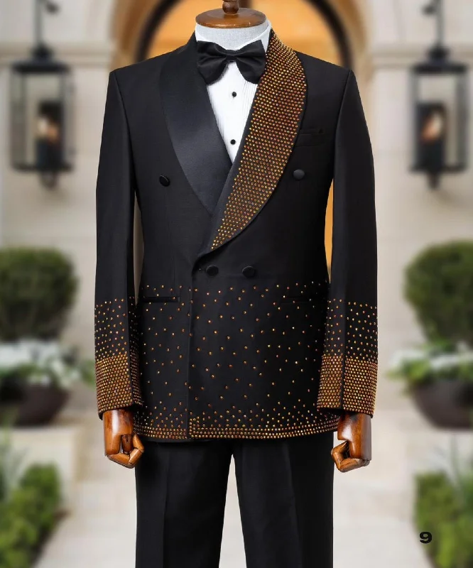 men's slim fit charcoal grey suit -Golden Stones Black Tuxedo Jacket Mens