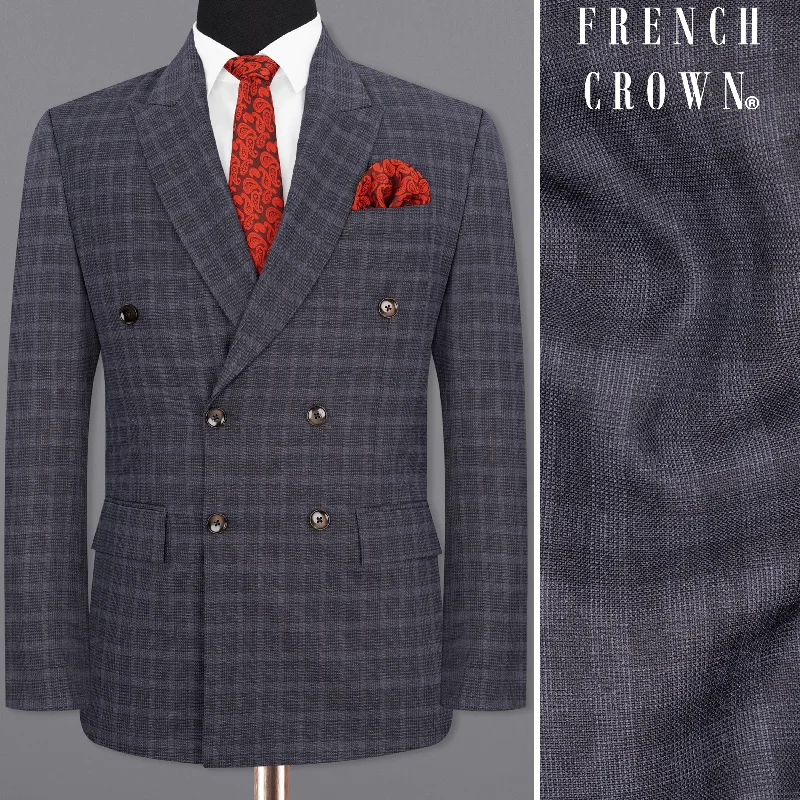 men's formal tuxedo jacket for office wear -Gravel Gray Plaid Double Breasted Blazer