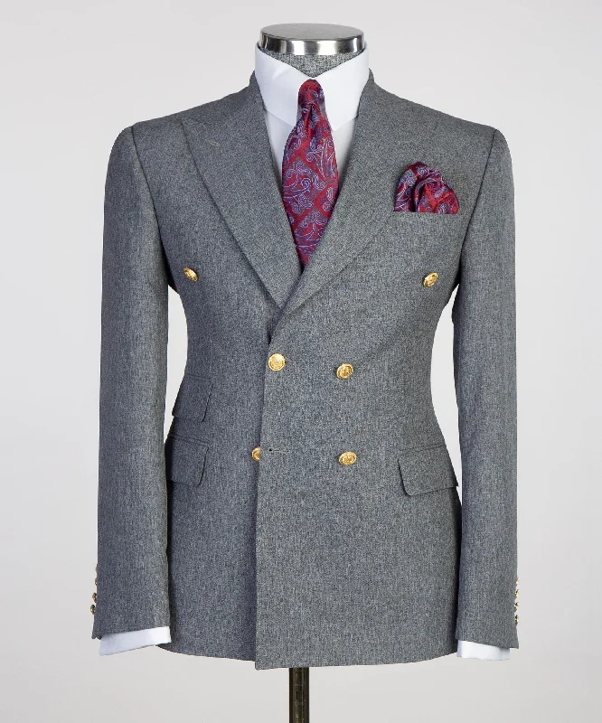 men's wool tuxedo jacket with vest -Gray Double-Breasted Suit