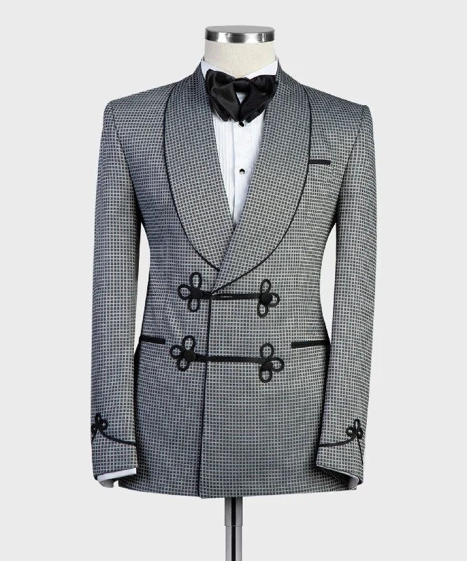 men's luxury business tuxedo jackets -Gray Double Breasted Tuxedo