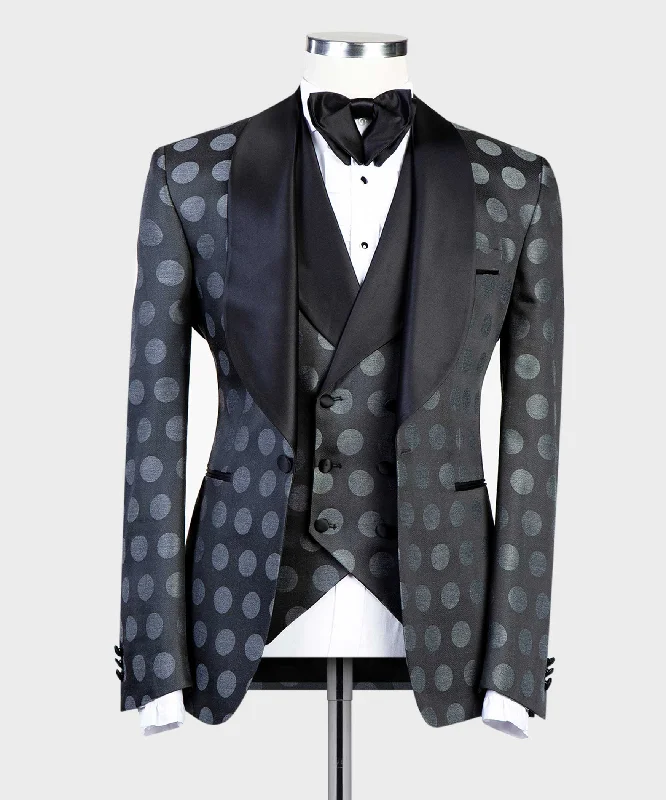 men's wedding tuxedo with cummerbund -Gray Polka Dot Tuxedo