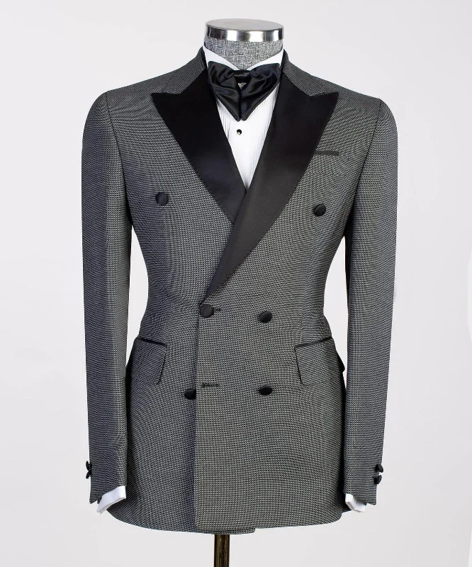 men's formal grey wool tuxedo for office -Grey Tuxedo Double Breasted