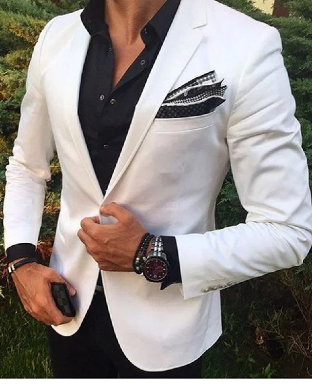 men's classic formal black suit for work -Handsome Men Fashion Slim Fit White Blazer with Black Pants Dress Party Suits Outfit CB5510