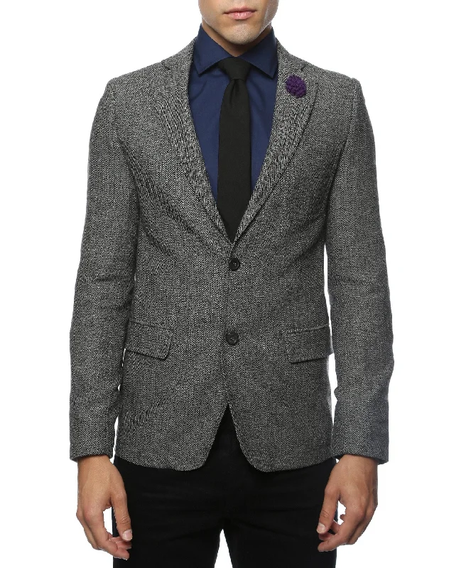 men's business tuxedo with vest and tie -The Hardy Grey Herringbone Super Slim Fit Mens Blazer