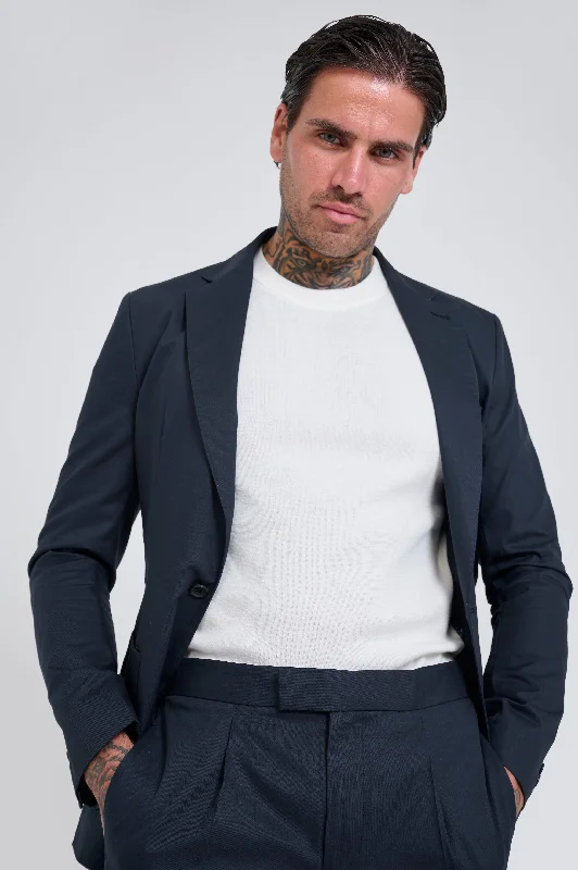 men's slim fit tuxedo for winter -Harry Slim Fit Paper Touch Cotton Single Breasted Suit Blazer in Navy