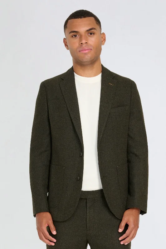 men's business tuxedo jacket with vest -Henry Tweed Blazer in Olive