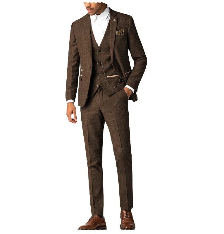 men's grey wool tuxedo for formal events -Herringbone 3 Piece Men's Suit for Wedding Graduation(Blazer + Vest + Pants)