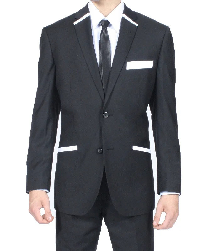 men's grey wool tuxedo set with bowtie -The JerseyBoy Black White Slim Fit Mens Blazer