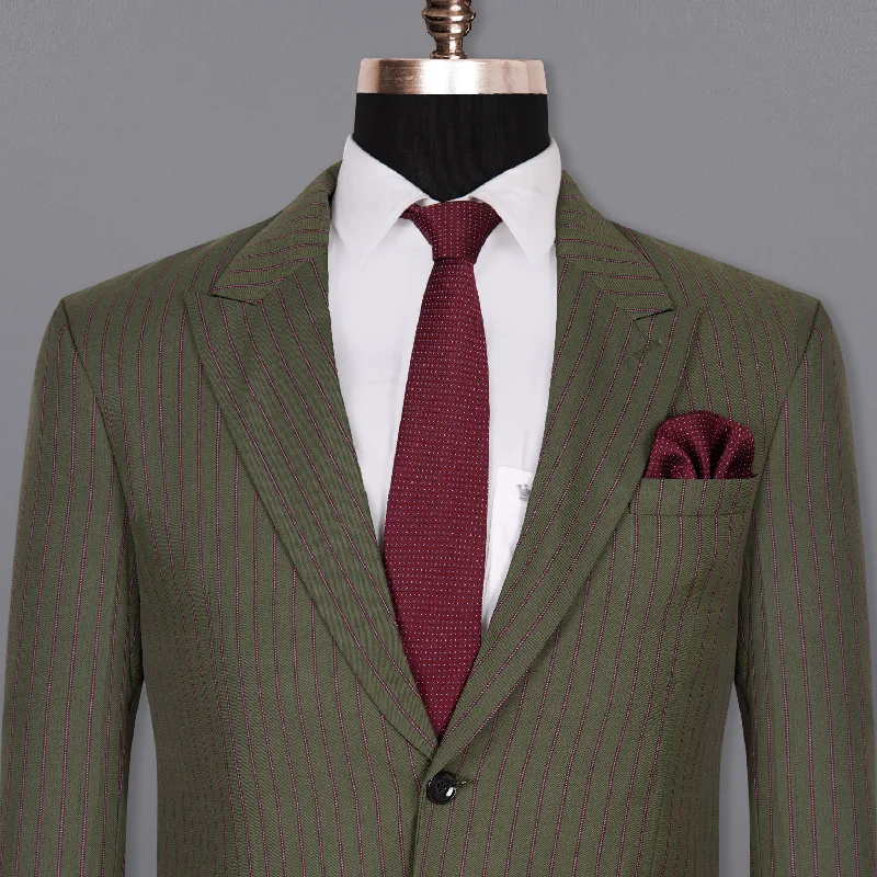 men's grey tuxedo set for business meetings -Kelp Green and Mulberry Pink Striped Woolrich Blazer