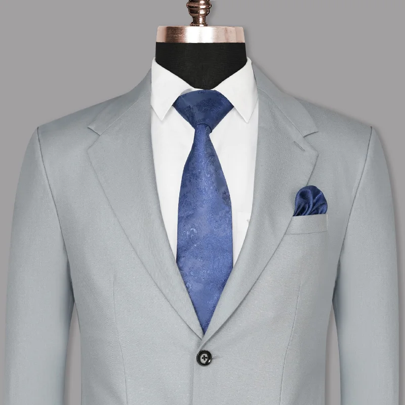 men's slim fit business tuxedo for weddings -Light Grey Subtle Textured Wool Blend Blazer