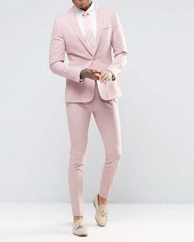 men's tailored wedding tuxedo set with bowtie -Light Pink Slim Fit Men's  Blazer Suits 2 Pieces Evening Prom Dress Suits For Man 2022 (jacket+pants)CB1118)