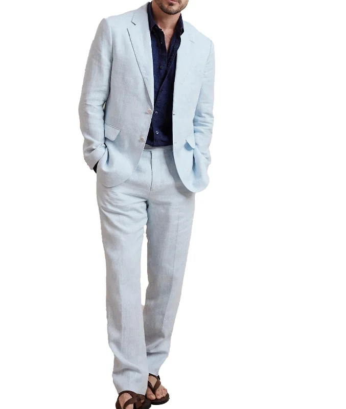 men's grey wedding tuxedo set -Linen Fashion Leisure Notch Lapel for Men Casual Suit (Blazer+Pants）