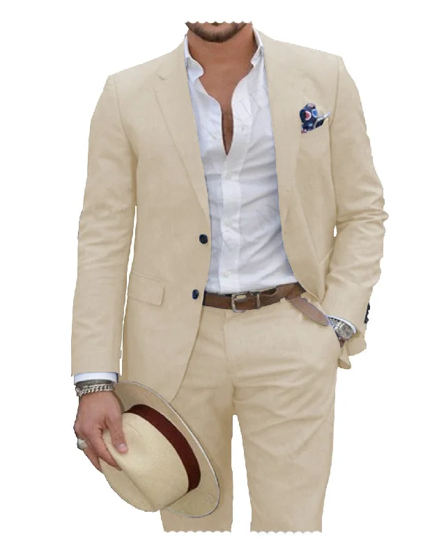 men's business tuxedo for special events -Linen Suit for Men Casual Wedding Suit for Men (Blazer+Pants)