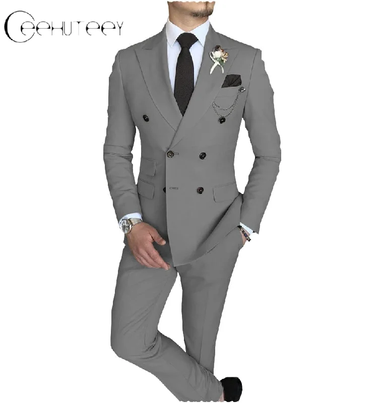 men's custom formal tuxedo suit -Mens 2 Piece Suit Slim Fit Double Breasted Peak Lapel Mens Coat (Blazer+Pants)