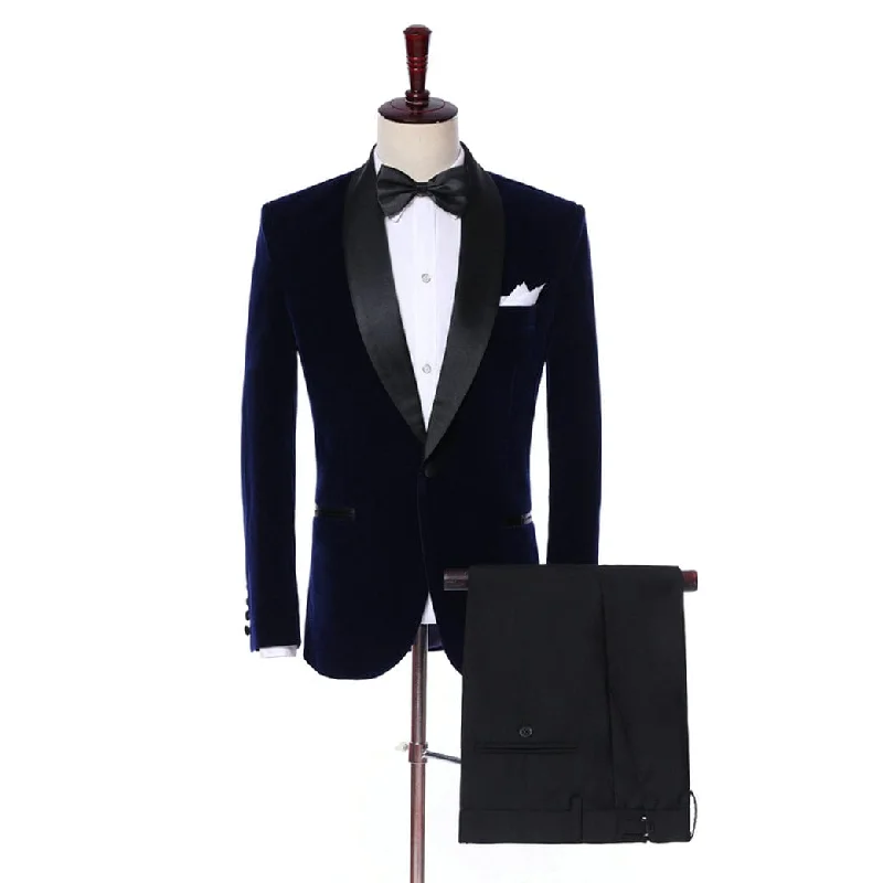 men's modern tuxedo with satin collar -Mens 2 Piece Tuxedo Suits Slim Fit Casual Suit Blazer Wedding Prom