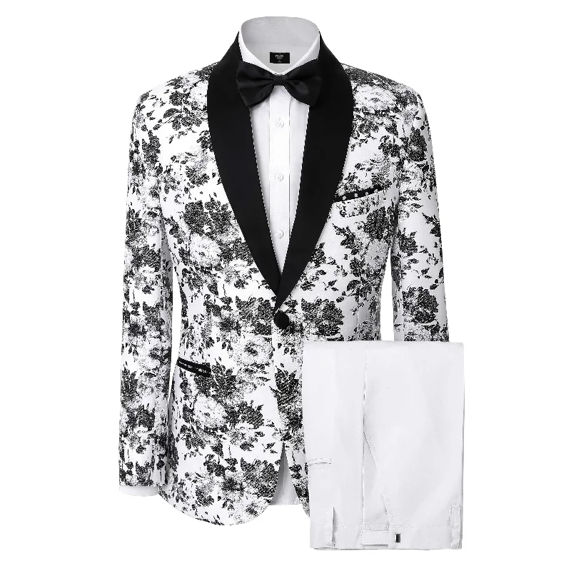 men's formal tuxedo for office and meetings -Men's 2 Pieces Patterned Fashion Peak Lapel Floral Tuxedos And Wedding(Blazer+Pants)